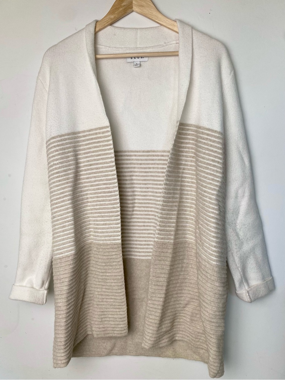Open-Front Cream & Beige Stripe Women’s Cardigan Sweater